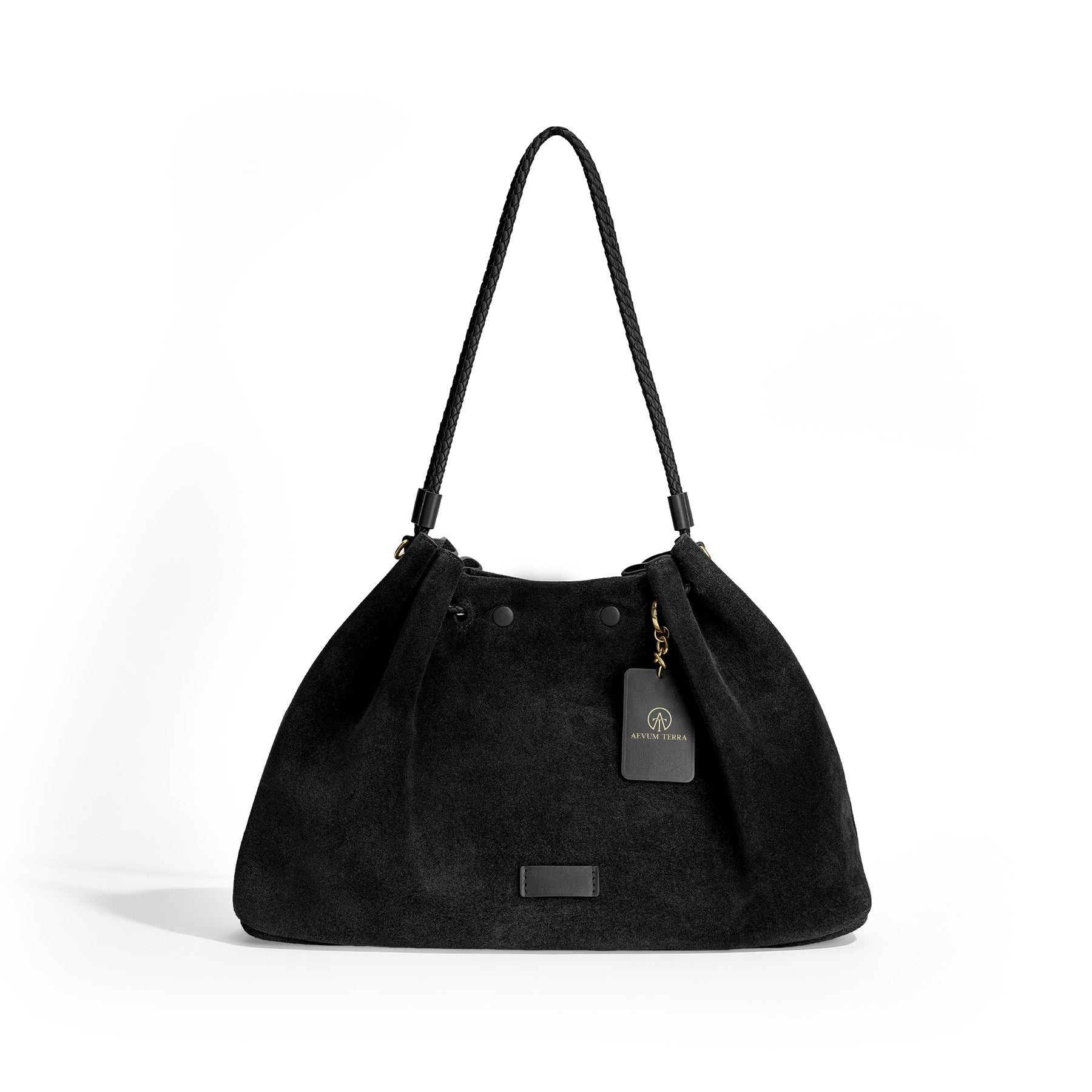 Suede Drawstring Shoulder & Crossbody Black Bag