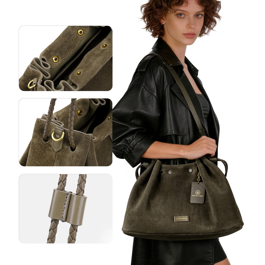 Suede Drawstring Shoulder & Crossbody Bag