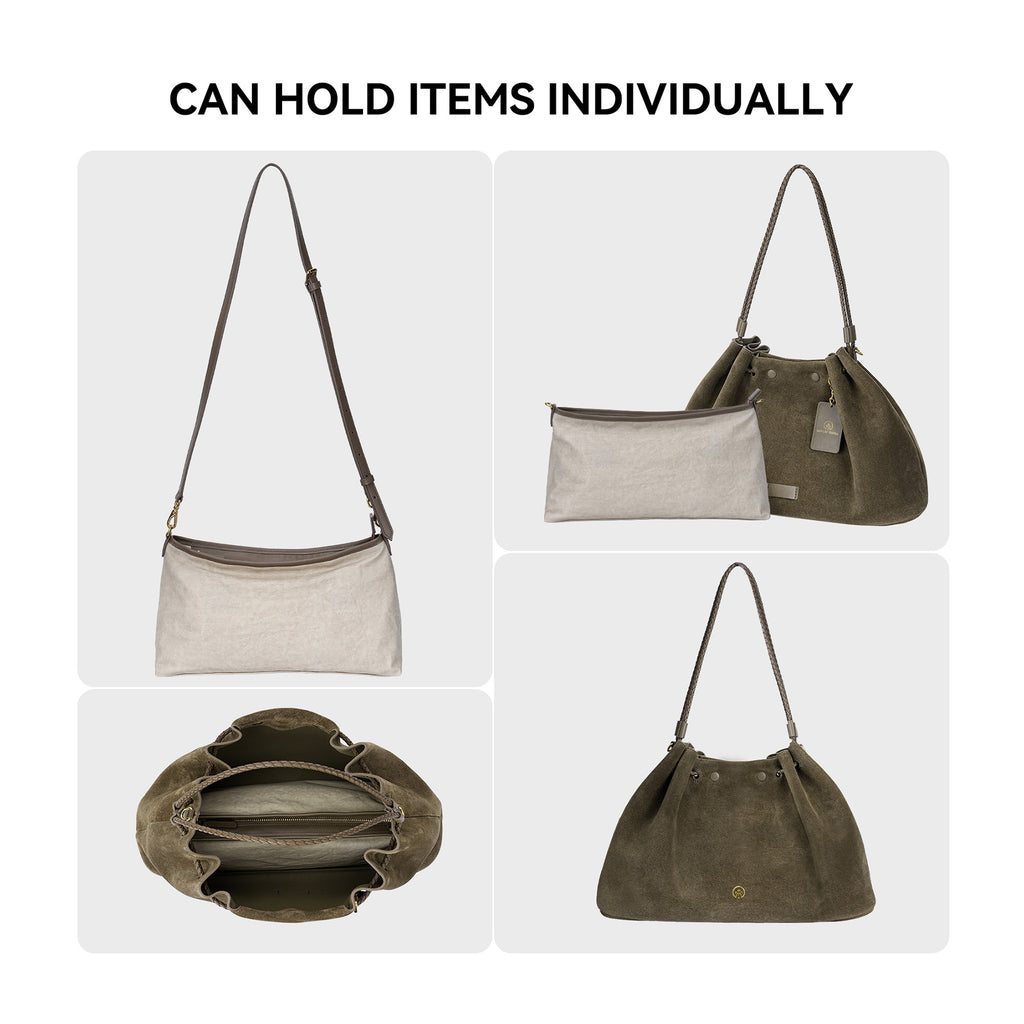 Suede Drawstring Shoulder & Crossbody Bag